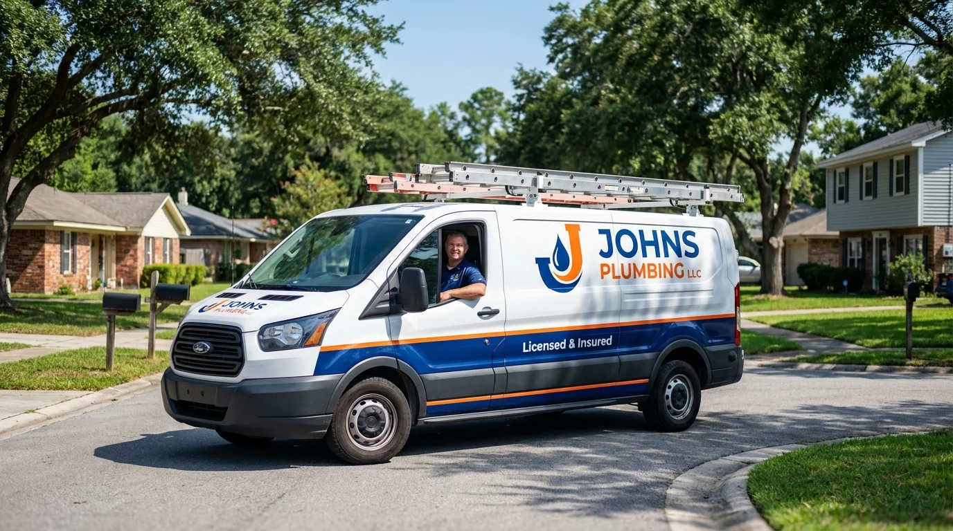 Johns Plumbing LLC service van in Darby, PA