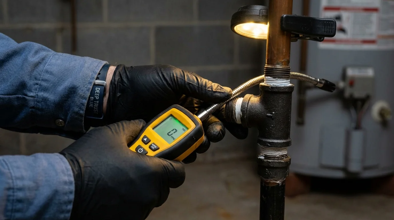 Gas leak detection with electronic sniffer by Johns Plumbing LLC in Darby