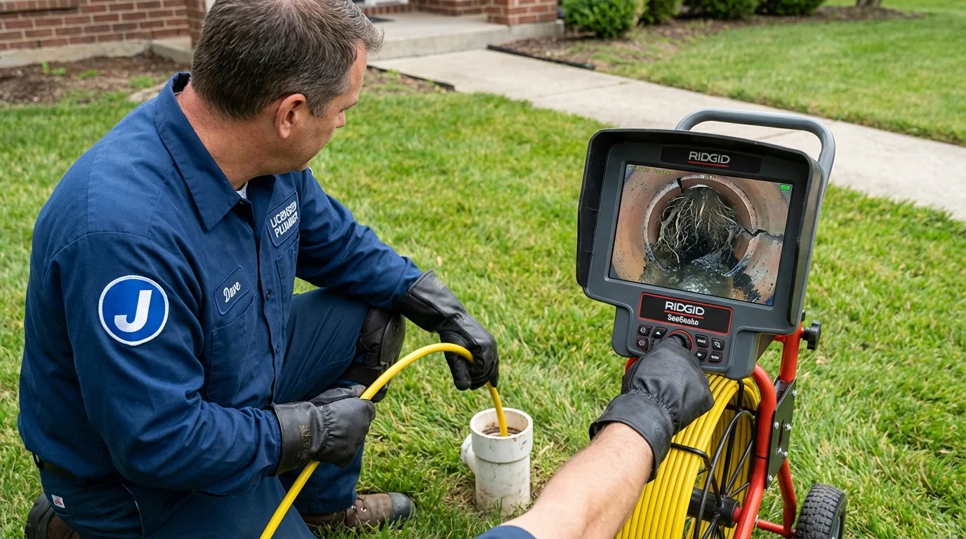Sewer camera inspection being performed by Johns Plumbing LLC in Darby
