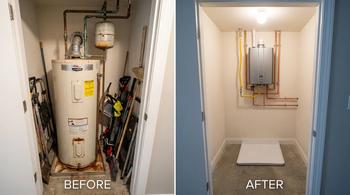 Tank water heater versus wall-mounted tankless unit comparison for Darby, PA homeowners