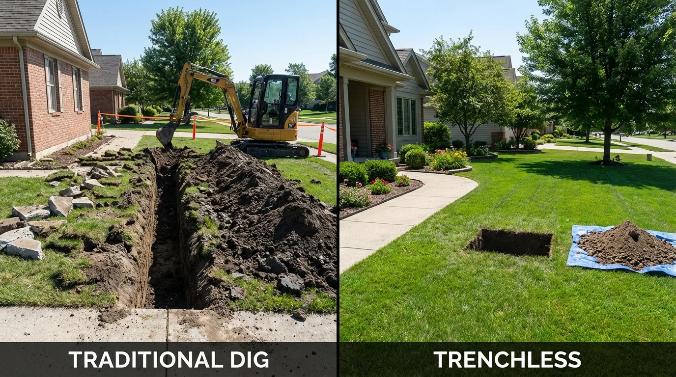 Trenchless sewer repair with minimal yard damage versus traditional excavation in Darby, PA